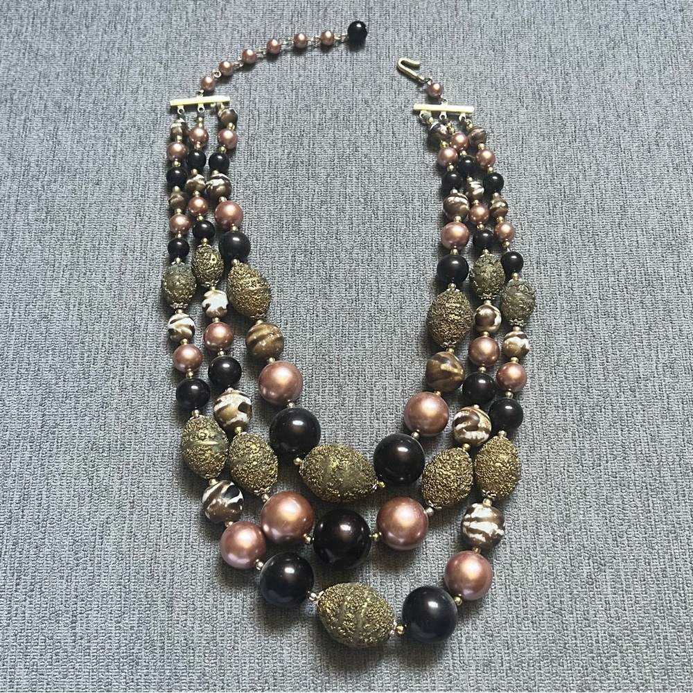 Vintage Japan 3 Strand Textured Beaded Necklace 18”